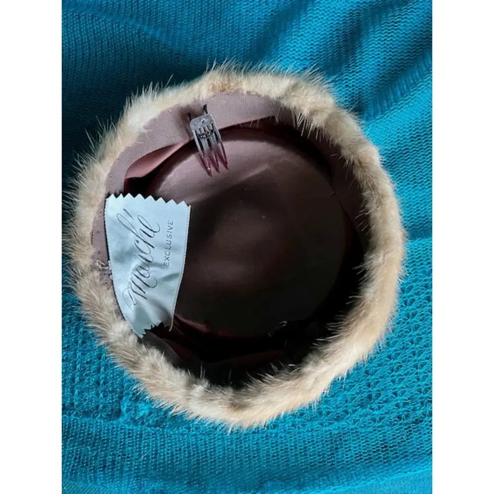 Vintage pill box hat fur with combs - Picture 6 of 11